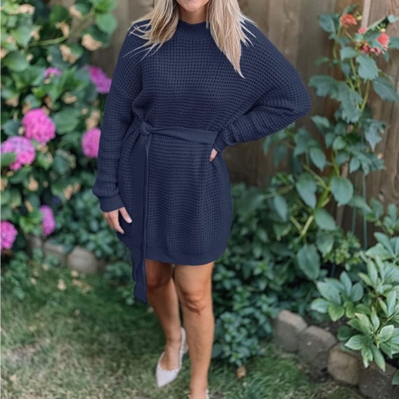 Amazon Zesica Waffle Knit Tie Sweater Dress Size: Small - Picture 4 of 13